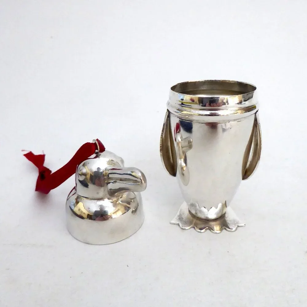 NEW 4.5” RESTORATION HARDWARE PENGUIN SILVER COCKTAIL SHAKER CHRISTMAS ORNAMENT
